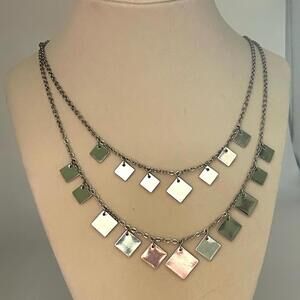 Silver 2 Layer Necklace Square Metallic Charms